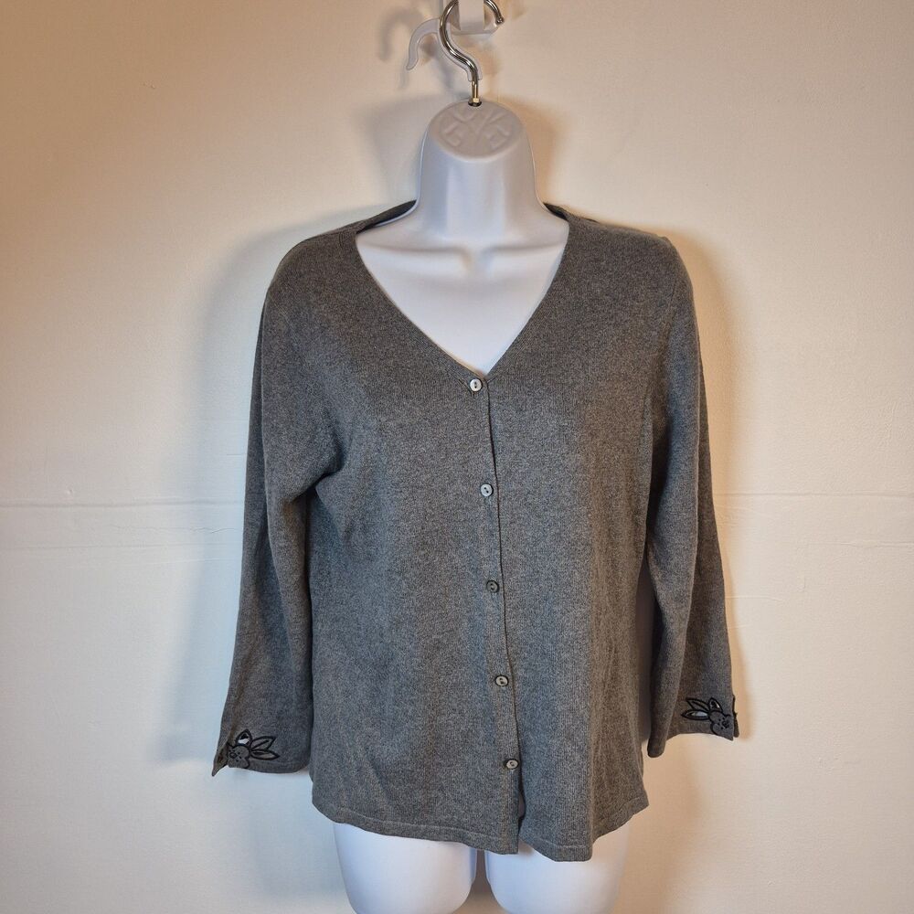 Wow By Pow Wow Women's Vintage Silk Cashmere Blend Sweater Cardigan Size L Gray